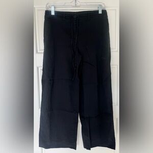 Theory Linen Blend Wide Leg Crop‎ Pants Black Womens Size 2 Drawstring